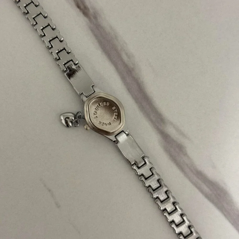 Sku0324 Retro Silver Pink dial Heart Charm Women Round Watch Bracelet + gift bag